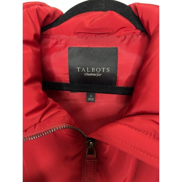 Talbots Red Puffer Sleeveless Zip Up Vest Down Feathers Pockets Size Small - Picture 3 of 10